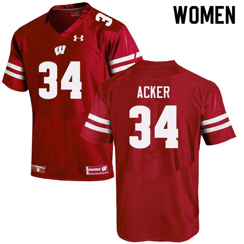 Women #34 Jackson Acker Wisconsin Badgers College Football Jerseys Sale-Red - Click Image to Close